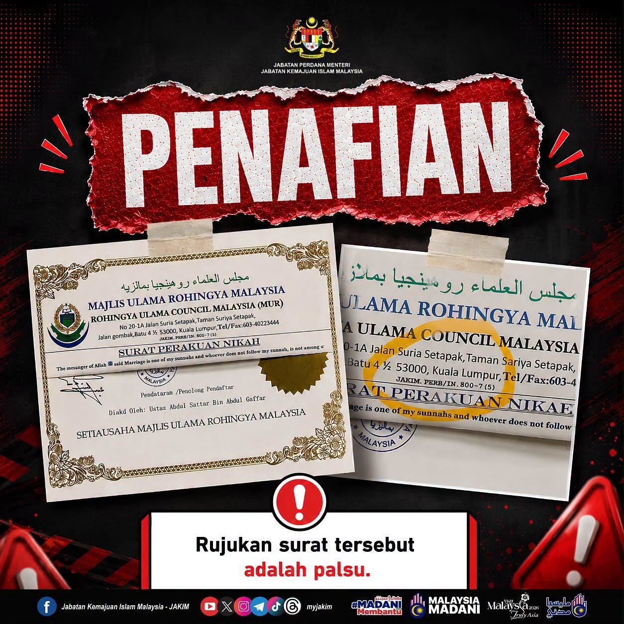 JAKIM Debunks Fake Marriage Letter as Authorities Warn Public on Document Verification