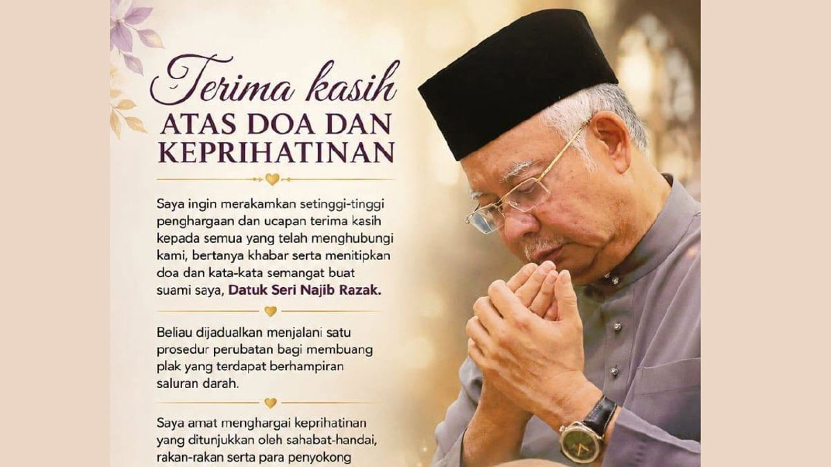 Rosmah appeals for prayers as Najib undergoes vascular treatment procedure