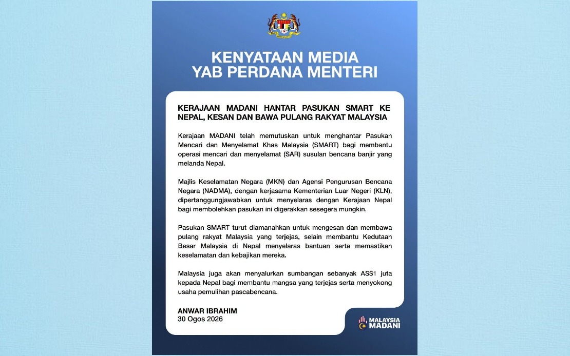 Malaysia Mobilizes SMART Team and US$1 Million Aid for Nepal Flood Disaster