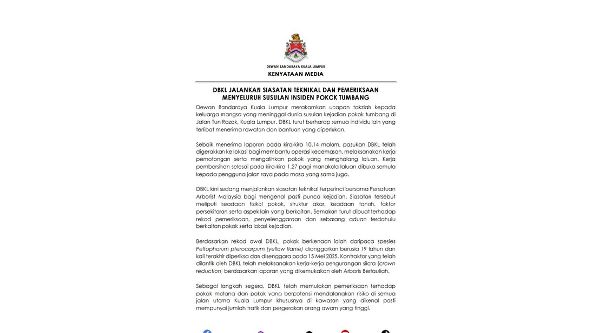 DBKL and Arborists Launch Investigation Into Fatal Tree Collapse on Jalan Tun Razak